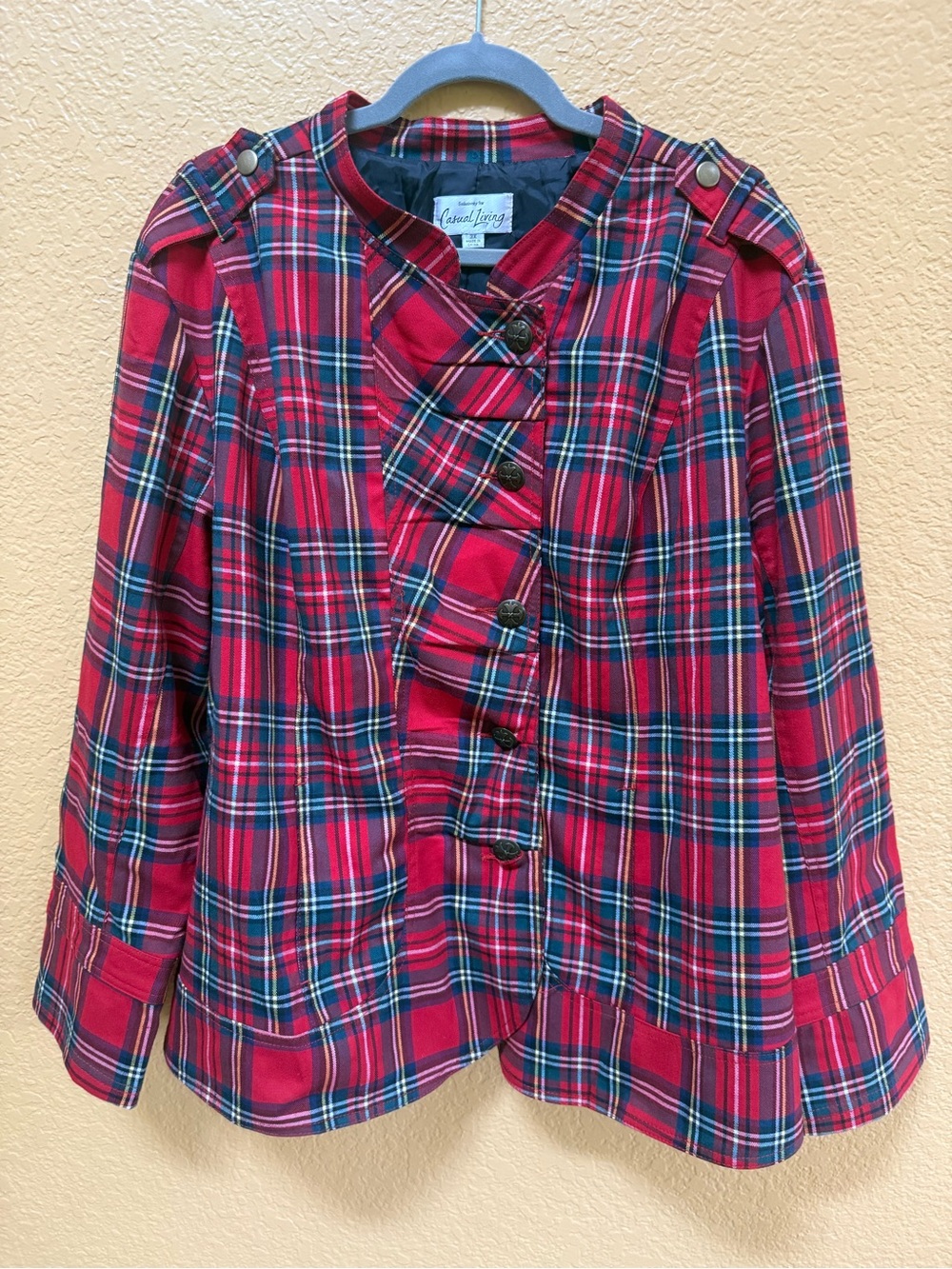 Red Plaid Button Front Jacket Blazer - Punk Size 3X